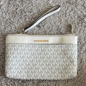 Michael Kors White and Gray Logo Wristlet